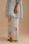 One Not Two_Blue Silk, Organza, Satin Embroidery, Sequins Collared Floral Applique Kurta Set _at_Aza_Fashions