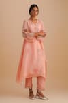Buy_One Not Two_Pink Silk Organza, Viscose, Crepe Applique, Sequins V-neck Floral Kurta Set _Online_at_Aza_Fashions