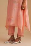 Shop_One Not Two_Pink Silk Organza, Viscose, Crepe Applique, Sequins V-neck Floral Kurta Set _Online_at_Aza_Fashions