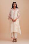 One Not Two_White Silk Organza, Crepe Applique, Sequins V-neck Floral Kurta Set _Online_at_Aza_Fashions