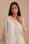 One Not Two_White Silk Organza, Crepe Applique, Sequins V-neck Floral Kurta Set _at_Aza_Fashions