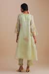 Shop_One Not Two_Green Silk Organza, Crepe Applique, Sequins V-neck Floral Kurta Set _at_Aza_Fashions