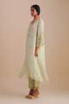 One Not Two_Green Silk Organza, Crepe Applique, Sequins V-neck Floral Kurta Set _Online_at_Aza_Fashions