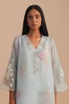 One Not Two_Blue Silk Organza, Viscose, Crepe Embroidery, Sequins, Floral Kurta Set _Online_at_Aza_Fashions