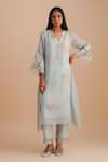 Buy_One Not Two_Blue Silk Organza, Viscose, Crepe Embroidery, Sequins, Floral Kurta Set _at_Aza_Fashions