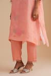 One Not Two_Pink Viscose, Organza, Crepe Beads, Sequins Round Neck Floral Applique Kurta Set _at_Aza_Fashions