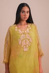 One Not Two_Yellow Viscose, Organza, Crepe Applique, Sequins Round Neck Floral Kurta Set _Online_at_Aza_Fashions