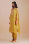 Buy_One Not Two_Yellow Viscose, Organza, Crepe Applique, Sequins Round Neck Floral Kurta Set _Online_at_Aza_Fashions