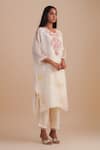 Shop_One Not Two_White Viscose, Organza, Crepe Embroidery, Floral Applique Straight Kurta Set _Online_at_Aza_Fashions