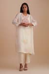 Buy_One Not Two_White Viscose, Organza, Crepe Embroidery, Floral Applique Straight Kurta Set _at_Aza_Fashions