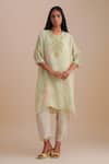 Buy_One Not Two_Green Viscose, Organza, Crepe Applique, Sequins Keyhole Neck Floral Kurta Set _at_Aza_Fashions