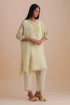 One Not Two_Green Viscose, Organza, Crepe Applique, Sequins Keyhole Neck Floral Kurta Set _Online_at_Aza_Fashions