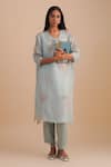 Buy_One Not Two_Blue Viscose, Organza, Crepe Embroidery, Beads, Floral Applique Kurta Set _at_Aza_Fashions