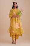 Buy_One Not Two_Yellow Silk Organza, Crepe Applique, Sequins, Beads Round Floral Kurta Set _at_Aza_Fashions