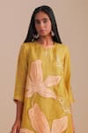 One Not Two_Yellow Silk Organza, Crepe Applique, Sequins, Beads Round Floral Kurta Set _at_Aza_Fashions