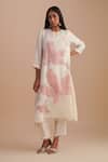Shop_One Not Two_White Silk Organza, Crepe Applique, Sequins, Beads Keyhole Floral Kurta Set _Online_at_Aza_Fashions