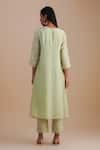 Shop_One Not Two_Green Silk Organza, Crepe Sequins, Beads Keyhole Neck Floral Applique Kurta Set _at_Aza_Fashions