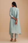 Shop_One Not Two_Blue Silk Organza, Crepe Sequins, Beads Keyhole Neck Floral Applique Kurta Set _at_Aza_Fashions