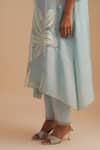 One Not Two_Blue Silk Organza, Crepe Sequins, Beads Keyhole Neck Floral Applique Kurta Set _at_Aza_Fashions