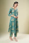 Shop_Samyukta Singhania_Green Cotton Round Neck Printed Kurta And Pant Set _Online_at_Aza_Fashions