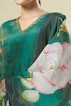 Shop_Samyukta Singhania_Green Muslin Embroidery V-neck Floral Print Kurta Set _Online_at_Aza_Fashions