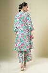 Shop_Samyukta Singhania_Pink Cotton Split V-neck Floral Print Kurta And Pant Set_at_Aza_Fashions