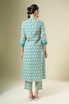 Shop_Samyukta Singhania_Green Cotton Split V-neck Printed Kurta And Pant Set _at_Aza_Fashions