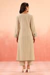 Shop_Dohr India_Beige Cotton, Brocade Embroidery V-neck Striped Kurta Pant Dupatta Set _at_Aza_Fashions
