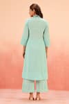 Shop_Dohr India_Blue Cotton, Silk Embroidery Split V-neck Designer Kurta Pant Dupatta Set _at_Aza_Fashions