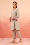 Dohr India_Beige Cotton, Brocade, Jacquard Embroidery, Striped Kurta Pant Dupatta Set _Online_at_Aza_Fashions