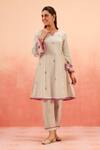 Buy_Dohr India_Beige Cotton, Brocade, Jacquard Embroidery, Striped Kurta Pant Dupatta Set _Online_at_Aza_Fashions