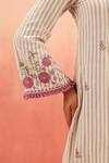 Dohr India_Beige Cotton, Brocade, Jacquard Embroidery, Striped Kurta Pant Dupatta Set _at_Aza_Fashions