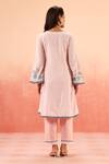 Shop_Dohr India_Pink Cotton, Jacquard Embroidery, Sequins V-neck Striped Kurta Pant Dupatta Set _at_Aza_Fashions