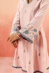 Dohr India_Pink Cotton, Jacquard Embroidery, Sequins V-neck Striped Kurta Pant Dupatta Set _at_Aza_Fashions