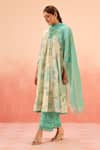 Buy_Dohr India_Green Cotton, Kota Doria Lace V-neck Floral Print Kurta Set _at_Aza_Fashions