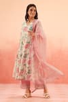 Shop_Dohr India_Multi Color Cotton, Kota Doria Embroidery, Lace Floral Kurta Pant Dupatta Set _Online_at_Aza_Fashions