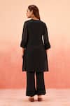 Shop_Dohr India_Black Cotton, Silk Embroidery, Pom-poms Scoop Neck Kurta Pant Dupatta Set _at_Aza_Fashions
