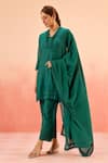 Buy_Dohr India_Emerald Green Cotton, Silk Lace Round Neck Kurta Set _Online_at_Aza_Fashions