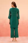 Shop_Dohr India_Emerald Green Cotton, Silk Lace Round Neck Kurta Set _at_Aza_Fashions