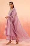 Buy_Dohr India_Purple Cotton, Silk Zari, Sequins, Embroidery V-neck Anarkali Set _Online_at_Aza_Fashions