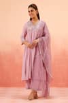 Buy_Dohr India_Purple Cotton, Silk Zari, Sequins, Embroidery V-neck Anarkali Set _at_Aza_Fashions