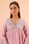 Dohr India_Purple Cotton, Silk Zari, Sequins, Embroidery V-neck Anarkali Set _at_Aza_Fashions