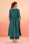 Shop_Dohr India_Teal Cotton, Silk Embroidery V-neck Green Anarkali Set _at_Aza_Fashions