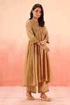 Buy_Dohr India_Tan Cotton, Silk Zari, Embroidery V-neck Brown Anarkali Set _Online_at_Aza_Fashions