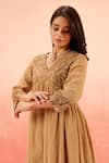 Shop_Dohr India_Tan Cotton, Silk Zari, Embroidery V-neck Brown Anarkali Set _Online_at_Aza_Fashions