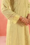 Shop_Dohr India_Green Cotton, Kota Doria Embroidery Round Neck Schiffli Kurta Pant Dupatta Set _Online_at_Aza_Fashions