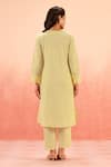 Shop_Dohr India_Green Cotton, Kota Doria Embroidery Round Neck Schiffli Kurta Pant Dupatta Set _at_Aza_Fashions
