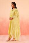 Dohr India_Yellow Jacquard, Cotton, Organza Zari, Sequins, Kurta Pant Dupatta Set _at_Aza_Fashions