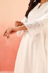 Dohr India_White Jacquard, Cotton, Organza Zari, Sequins Split Kurta Pant Dupatta Set _Online_at_Aza_Fashions