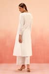 Shop_Dohr India_White Jacquard, Cotton, Organza Zari, Sequins Split Kurta Pant Dupatta Set _at_Aza_Fashions